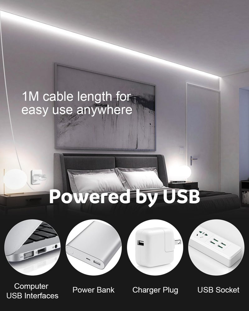 Aclorol شريط إضاءة LED USB Aclorol شريط LED COB 5V ضوء النهار أبيض بارد 6000K 3.28 قدم 320 ليد مرن للإضاءة تحت الخزائن في المطبخ أو غرفة المعيشة أو الرفوف أو العروض - Image 2