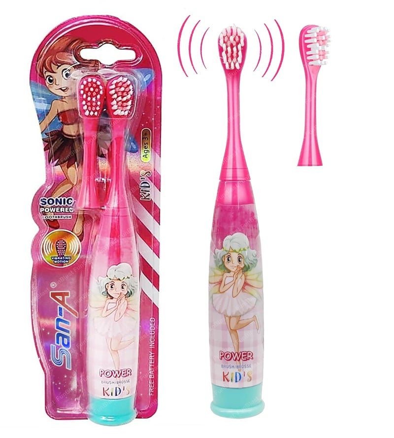 FunBlast Cartoon Electric Toothbrushes For Girls,Vibrating Motion Toothbrushes With Replacement Brush Head,Soft Electric Battery Powered Toothbrushes For 3+ Years Kids (Battery Included,Pink),1 count - Image 1