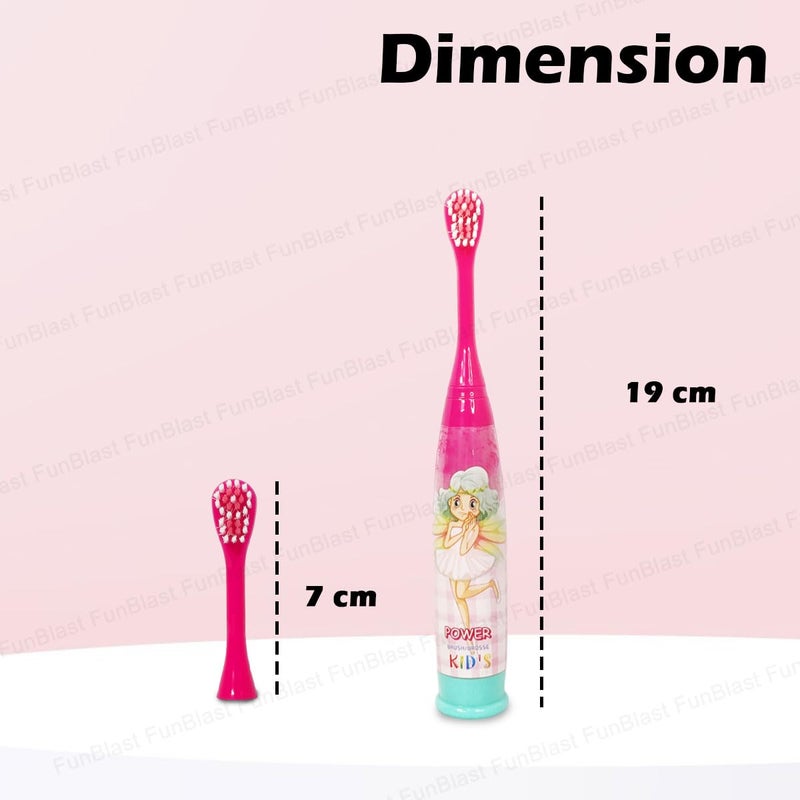 FunBlast Cartoon Electric Toothbrushes For Girls,Vibrating Motion Toothbrushes With Replacement Brush Head,Soft Electric Battery Powered Toothbrushes For 3+ Years Kids (Battery Included,Pink),1 count - Image 2