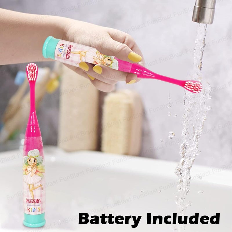 FunBlast Cartoon Electric Toothbrushes For Girls,Vibrating Motion Toothbrushes With Replacement Brush Head,Soft Electric Battery Powered Toothbrushes For 3+ Years Kids (Battery Included,Pink),1 count - Image 4