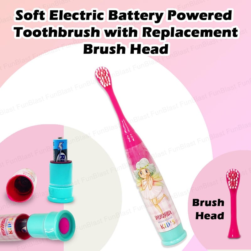 FunBlast Cartoon Electric Toothbrushes For Girls,Vibrating Motion Toothbrushes With Replacement Brush Head,Soft Electric Battery Powered Toothbrushes For 3+ Years Kids (Battery Included,Pink),1 count - Image 5