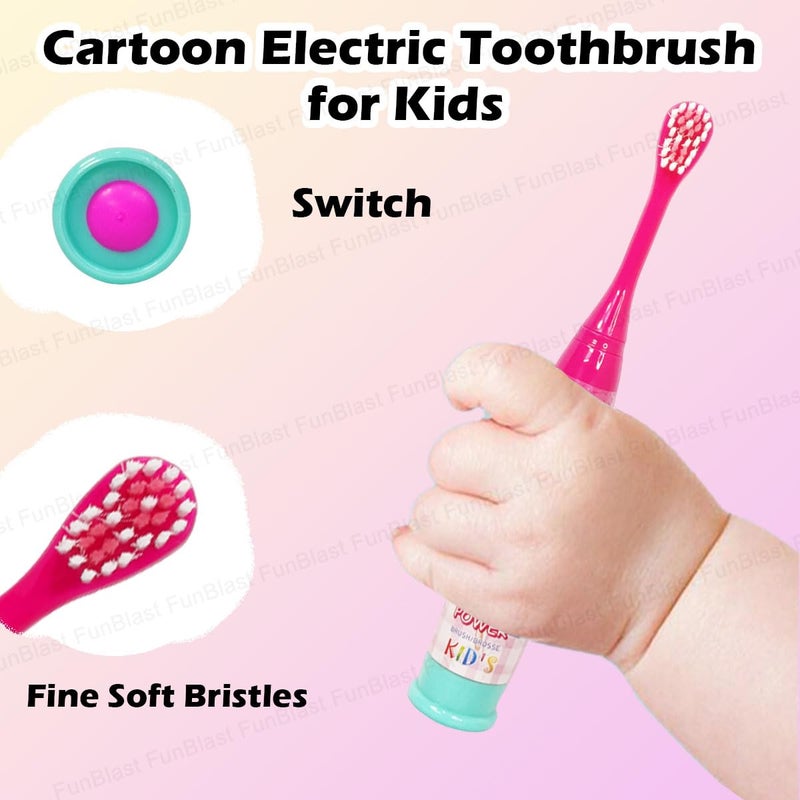 FunBlast Cartoon Electric Toothbrushes For Girls,Vibrating Motion Toothbrushes With Replacement Brush Head,Soft Electric Battery Powered Toothbrushes For 3+ Years Kids (Battery Included,Pink),1 count - Image 3