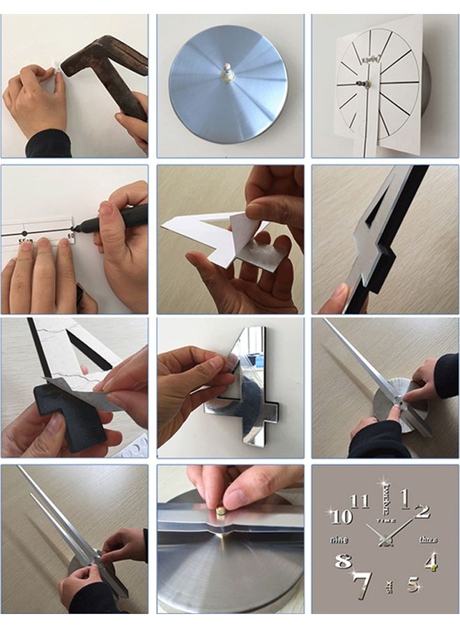 ماستون ملصق جداري عاكس ثلاثي الأبعاد بدون إطار بتصميم ساعة صامتة أسود - Image 3