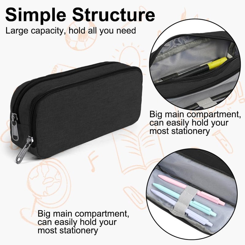 OFFCUP Large Capacity Pencil Case, School Pencil Case with Compartments, Stationery Organizer, Makeup Bag, Pencil Bag, School Supply for Boys, Girls and Adults, A-black, Pencil Case - Image 5