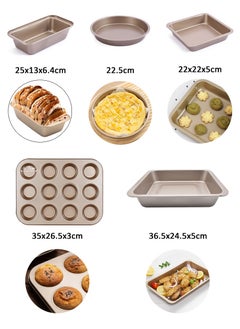 TAPIT 5 Pieces Baking Set, Carbon Steel Nonstick Baking Pan Set, Food Grade Carbon Steel Cake, 12 Cup Muffin Baking Pan, Square Round Baking Pan, Pizza Pan, Rectangular Toast Box, Kitchen Baking Tools (Golden)  - Image 2