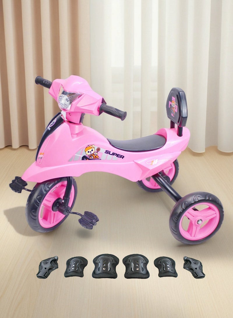 إيزي فيتشور دراجة ثلاثية العجلات سهلة الاستخدام للأطفال من EASY FUTURE - مزودة بإضاءة وموسيقى (اختيار الألوان: أزرق، أحمر، وردي) تتضمن العبوة مجموعة معدات الحماية - Image 1