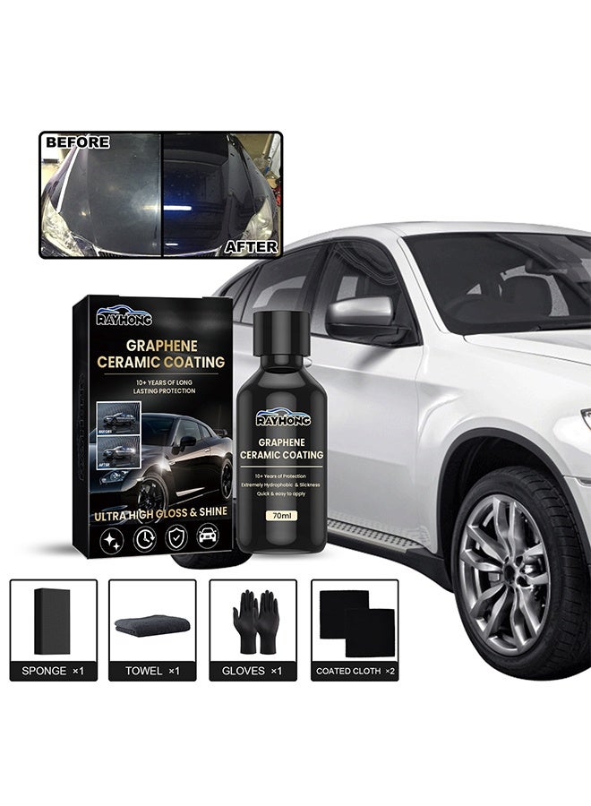 RAYHONG Graphene Ceramic Coating, New Plastics Parts Crystal Coatings Car High Gloss Protective Layer, Upgrade Crystals Coating For Cars Plastic Restorer Refurbish Agent, With Sponge*1, Towel*1, Gloves*2, Coated Cloth*2  - Image 2