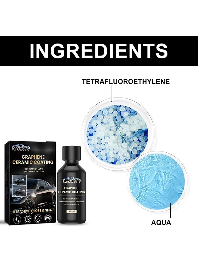 RAYHONG Graphene Ceramic Coating, New Plastics Parts Crystal Coatings Car High Gloss Protective Layer, Upgrade Crystals Coating For Cars Plastic Restorer Refurbish Agent, With Sponge*1, Towel*1, Gloves*2, Coated Cloth*2  - Image 3