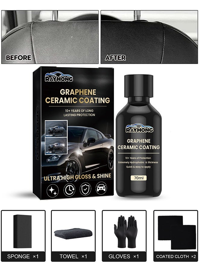 RAYHONG Graphene Ceramic Coating, New Plastics Parts Crystal Coatings Car High Gloss Protective Layer, Upgrade Crystals Coating For Cars Plastic Restorer Refurbish Agent, With Sponge*1, Towel*1, Gloves*2, Coated Cloth*2  - Image 1