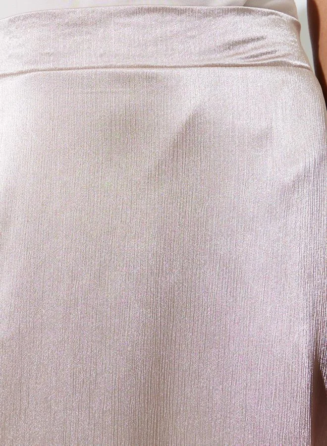 Styli  Beige Solid Satin A-Line Midi Skirt for Women | Best Price UAE