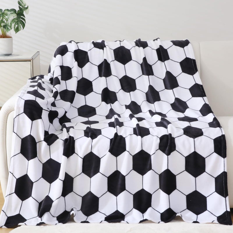 Niopos Soccer Blanket Boys Soccer Gifts for Kids 8-12 Soccer Ball Lovers Team Gifts Black White Fleece Blankets Boy Girls Soccer Stuff (Black White  60x80 inch  Soccer) - Image 1