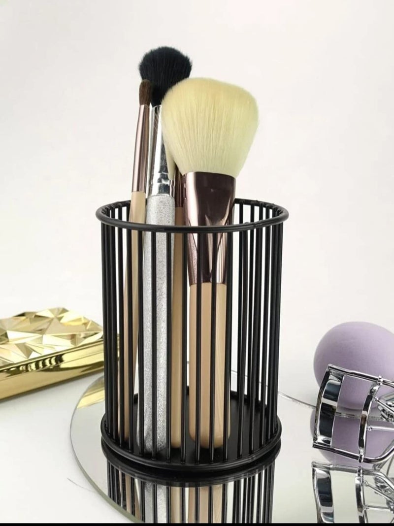 CentraLit حامل أقلام معدني مزخرف لتنظيم الأقلام لمكتب المكتب، طاولة دراسة الأطفال - حامل فرشاة مكياج، حامل فرشاة أسنان (أسود، حامل أقلام) - Image 3