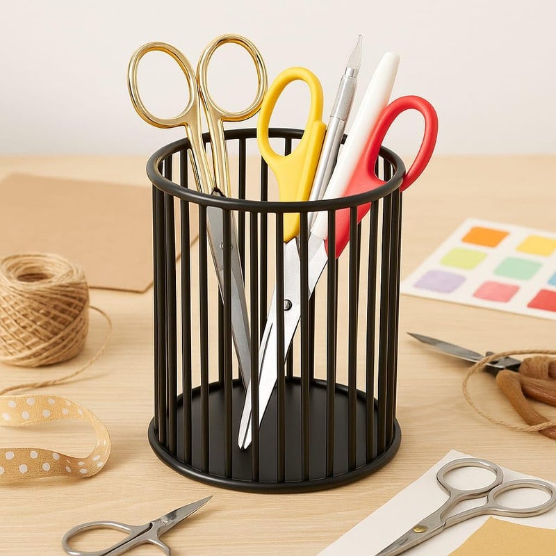 CentraLit حامل أقلام معدني مزخرف لتنظيم الأقلام لمكتب المكتب، طاولة دراسة الأطفال - حامل فرشاة مكياج، حامل فرشاة أسنان (أسود، حامل أقلام) - Image 2