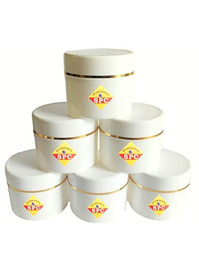 SPC Empty Plastic White Cosmetic Jar Container with Golden Streaks lid for Lip Balms, Body Butters, Cream, Scrub and Other DIY Beauty Products/Concoctions (100 GMS) (Pack of 6) - Image 1