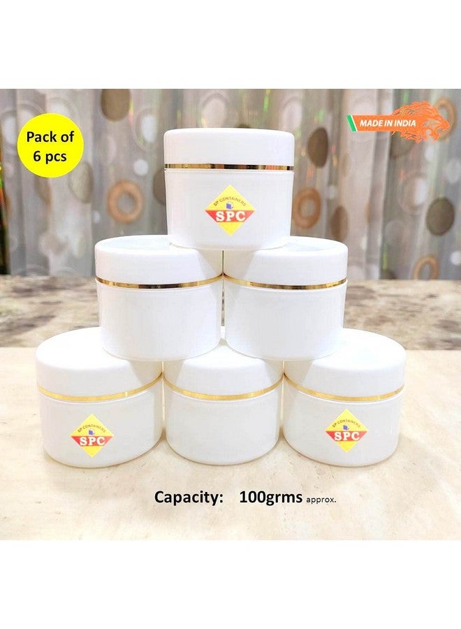 SPC Empty Plastic White Cosmetic Jar Container with Golden Streaks lid for Lip Balms, Body Butters, Cream, Scrub and Other DIY Beauty Products/Concoctions (100 GMS) (Pack of 6) - Image 2
