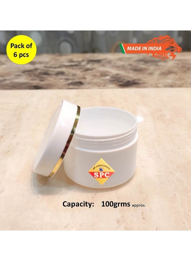 SPC Empty Plastic White Cosmetic Jar Container with Golden Streaks lid for Lip Balms, Body Butters, Cream, Scrub and Other DIY Beauty Products/Concoctions (100 GMS) (Pack of 6) - Image 4
