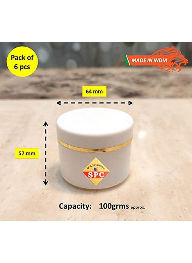 SPC Empty Plastic White Cosmetic Jar Container with Golden Streaks lid for Lip Balms, Body Butters, Cream, Scrub and Other DIY Beauty Products/Concoctions (100 GMS) (Pack of 6) - Image 3