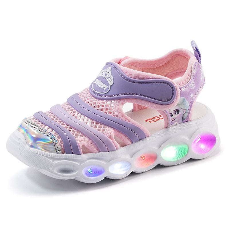 Childrens Cartoon Caterpillar Sandals Glowing EVA Strapless Casual Shoes For Boys And Girls Summer Baby Shoes Trendy Purple-with light