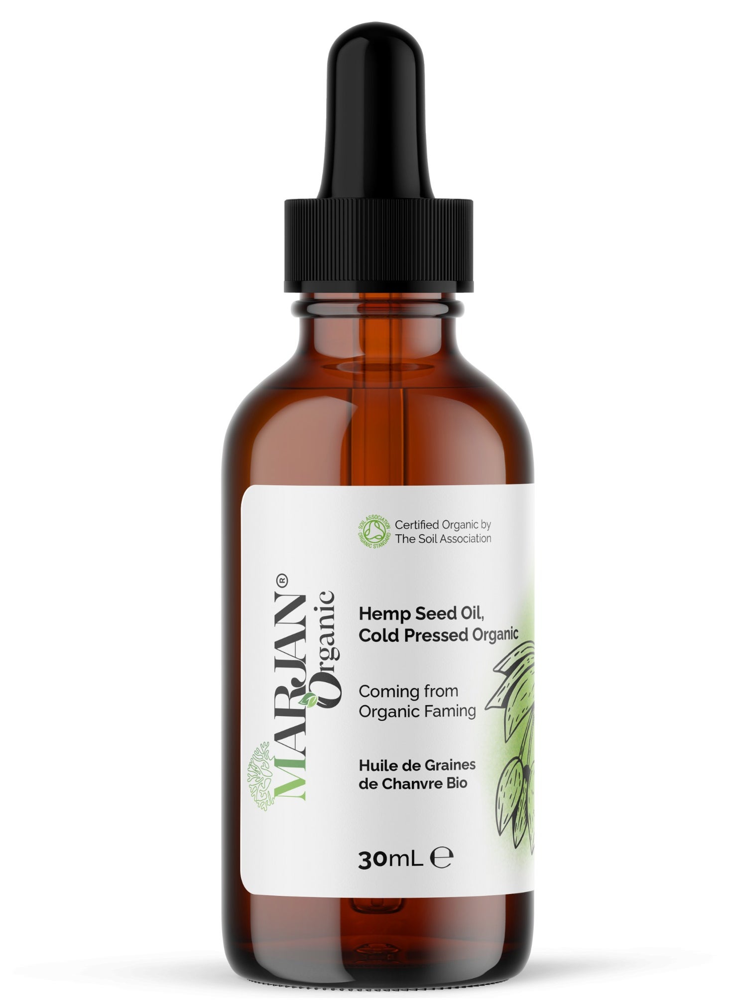 MARJAN ORGANIC Hemp Seed Oil 30ml - Certified Organic - Pure Cold-Pressed - Hydrating Oil for Skin, Hair, and Face - Natural Relief 