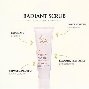 TAAJ Radiant Complexion Scrub KERALA Regenerating Smoothing Radiance Revealing Scrub Gently Exfoliates Purifies the Skin Eliminates Dead Cells Impurities Radiant Complexion Vegan 75 ml - Image 2