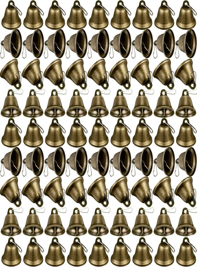 Shimeyao 100 Pieces Bells Bronze Jingle 1.5 x 1.57 Inch Vintage Small Bells with Spring Hooks for Christmas Craft Wind Chimes Dog Potty Training Doorbell Wedding Decor Craft Making Hanging Favor - Image 1