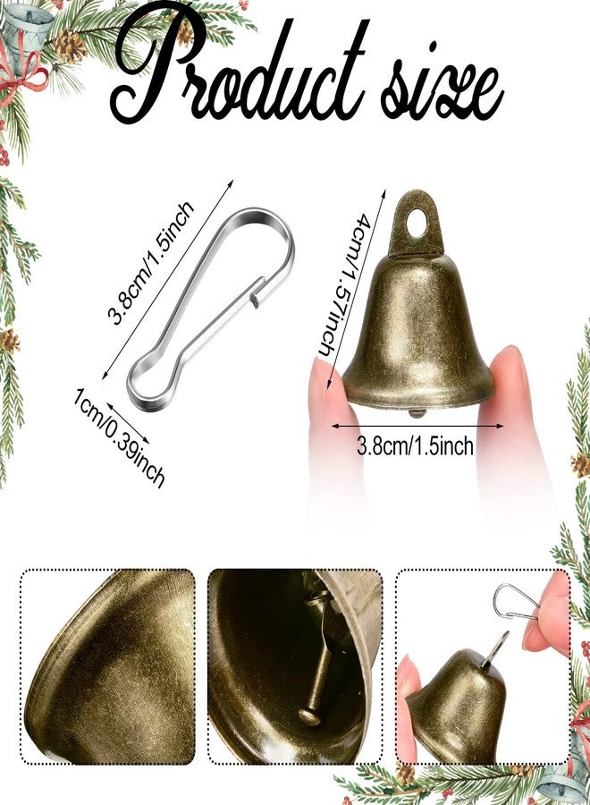 Shimeyao 100 Pieces Bells Bronze Jingle 1.5 x 1.57 Inch Vintage Small Bells with Spring Hooks for Christmas Craft Wind Chimes Dog Potty Training Doorbell Wedding Decor Craft Making Hanging Favor - Image 4