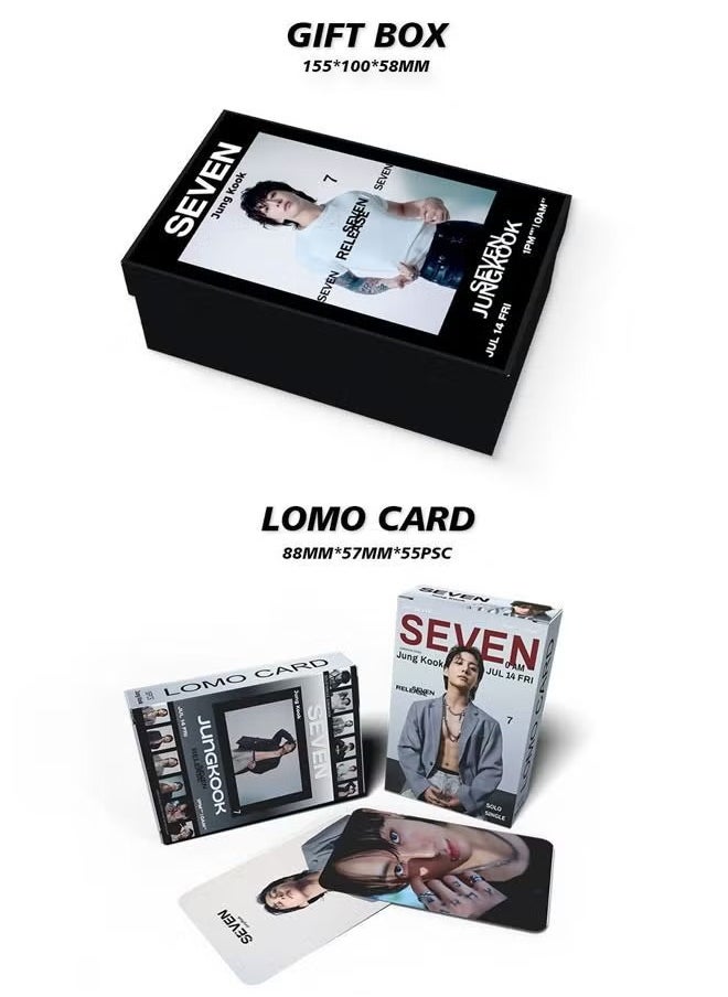 EHOME BTS Member JUNGKOOK New Album SEVEN Gift Box Set With Lomo Cards, Acrylic Stand, Hand Account Tape, Lanyard, Stickers, Photo Card  - Image 2