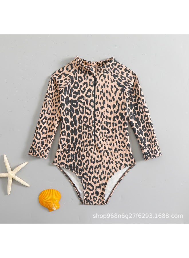 Children's One-piece Swimsuit Girls Professional Quick-dry Sun Protection Swimsuit Long Sleeve Triangle Baby Girl Export Swimsuit