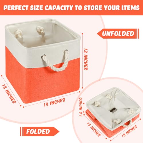 Geiserailie 6 Pcs 13 x 13 Inch Cube Storage Bins Fabric Storage Organizer Bins Foldable Cube Baskets with Sturdy Carry Handles Wicker Baskets for Home Primary Colors - Image 3