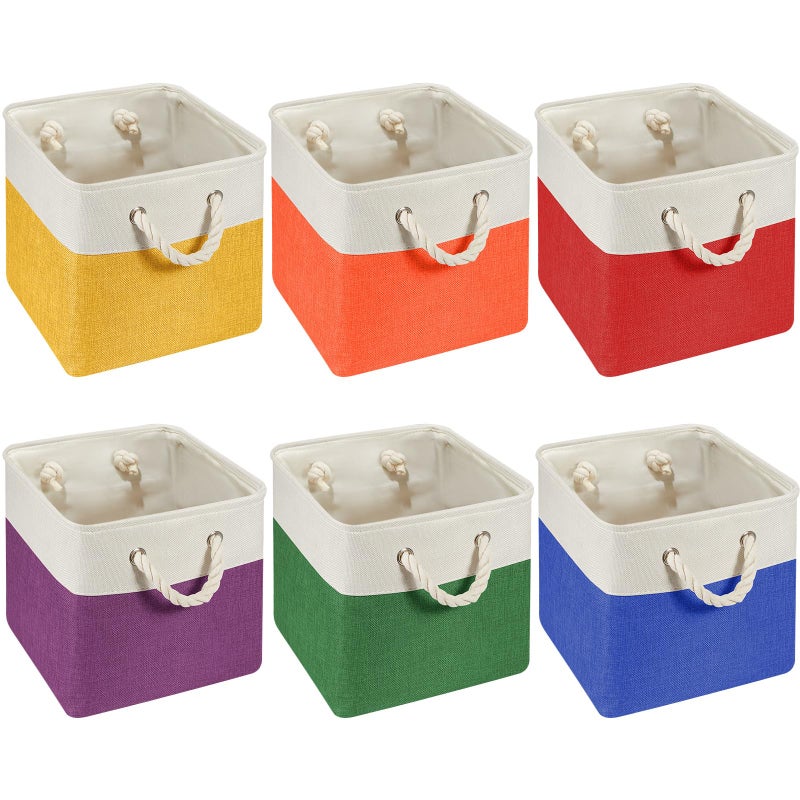 Geiserailie 6 Pcs 13 x 13 Inch Cube Storage Bins Fabric Storage Organizer Bins Foldable Cube Baskets with Sturdy Carry Handles Wicker Baskets for Home Primary Colors - Image 2
