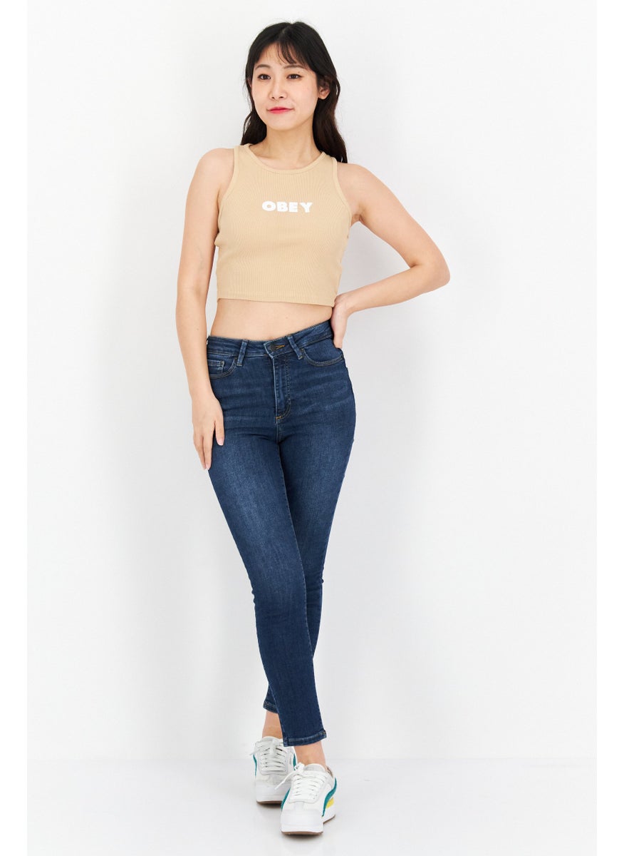 OBEY Women Round Neck Sleeveless Ribbed  Tank Top, Tan  - Image 2