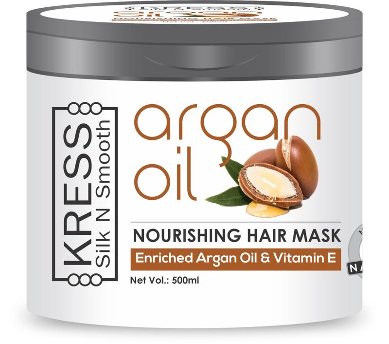 Kress Silk And Smooth Argan Oil Nourishing Hair Mask Nourishment  Detox Strengthen Weak  Thin Hair Enriched With Vitamin E 500ml Pack of 1 - Image 1