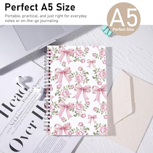 INCOK Pink Bow Spiral Notebook - Coquettte Journal for Girl Teen Cute Note Book Preppy School Stuff Back to School Study Stuff for Students Office Stationery Supplies 5.5x8.3 Inches - Image 3