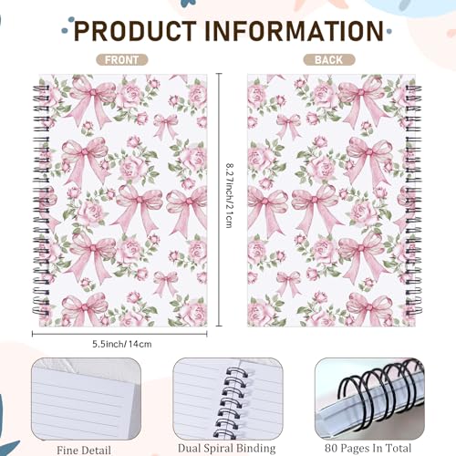 INCOK Pink Bow Spiral Notebook - Coquettte Journal for Girl Teen Cute Note Book Preppy School Stuff Back to School Study Stuff for Students Office Stationery Supplies 5.5x8.3 Inches - Image 2