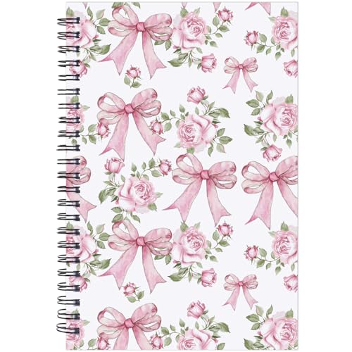 INCOK Pink Bow Spiral Notebook - Coquettte Journal for Girl Teen Cute Note Book Preppy School Stuff Back to School Study Stuff for Students Office Stationery Supplies 5.5x8.3 Inches - Image 1