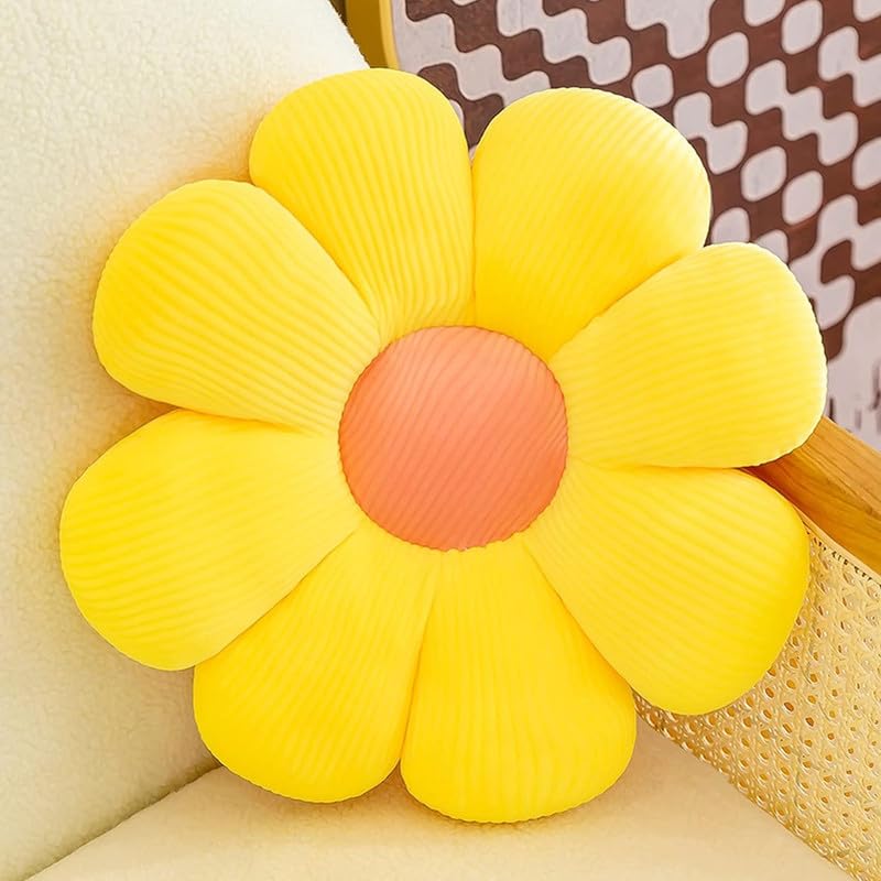 VAISHNO Vaishno Cute Custom Flowers Plush Pillow Sunflower Sofa Cushion Soft Colorful Flowers Plush s Home Sofa Decoration Gift Yellow35 CM  - Image 1