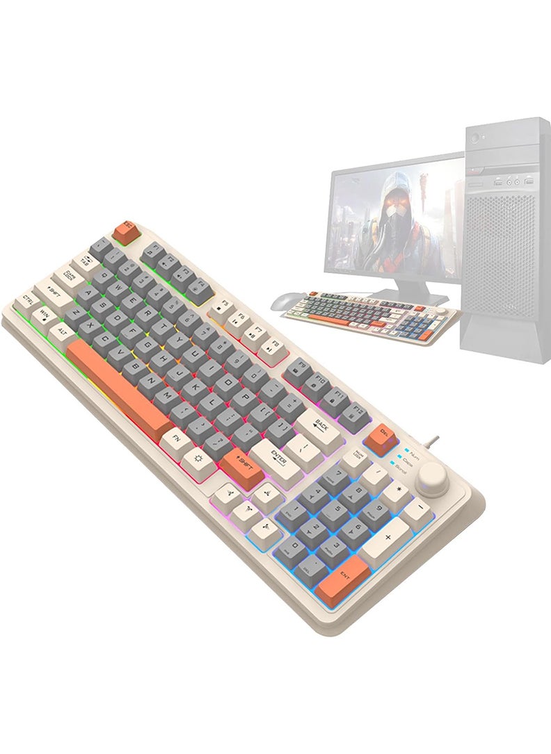 XUNFOX - K82 USB Keyboard Three Color-Block Luminous Mechanical Hand Feel Station 94 Key for Gaming Computer PC Laptop Mechanical Keyboard Three Color Backlit Keyboard Cream - Image 1