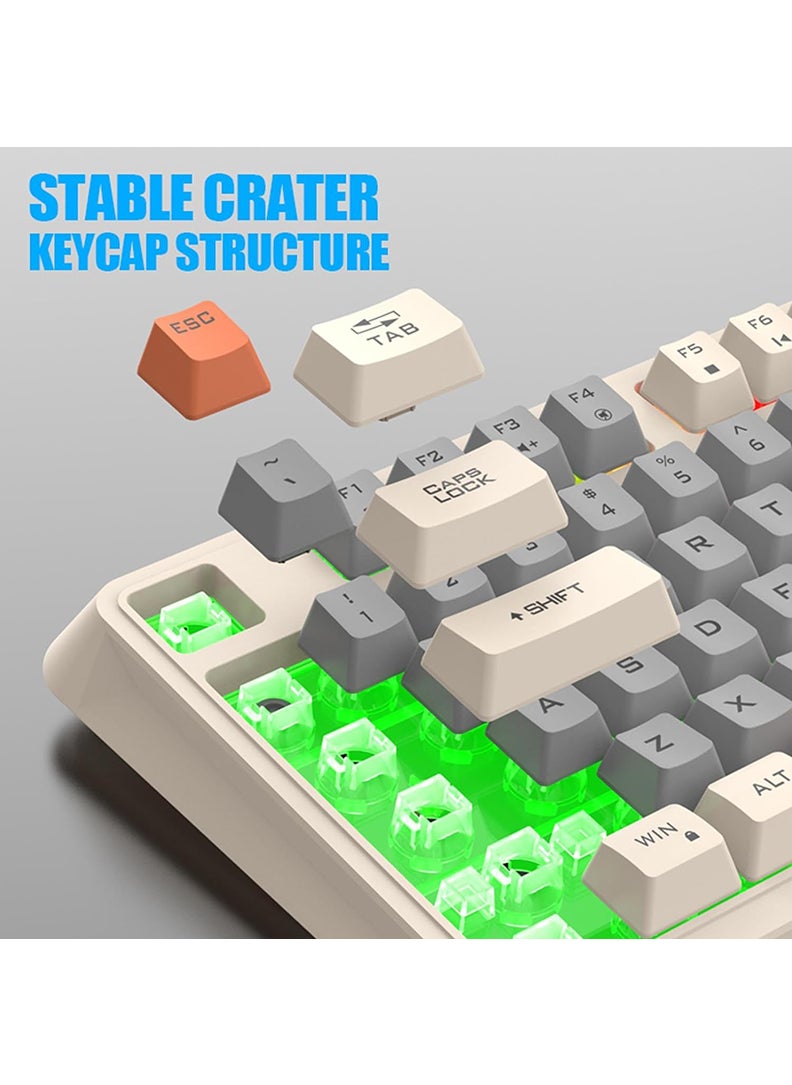 XUNFOX - K82 USB Keyboard Three Color-Block Luminous Mechanical Hand Feel Station 94 Key for Gaming Computer PC Laptop Mechanical Keyboard Three Color Backlit Keyboard Cream - Image 1