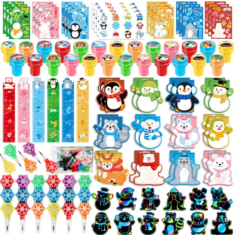 BenLouis Winter School Stationery Party Favors Snowflake Holiday Themed Classroom Gift Prizes Bulk for Students Kids Christmas Frozen Birthday Goodie Bag Stuffers Pinata Filler 12Set Animals - Image 3