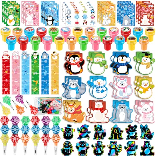 BenLouis Winter School Stationery Party Favors Snowflake Holiday Themed Classroom Gift Prizes Bulk for Students Kids Christmas Frozen Birthday Goodie Bag Stuffers Pinata Filler 12Set Animals - Image 1