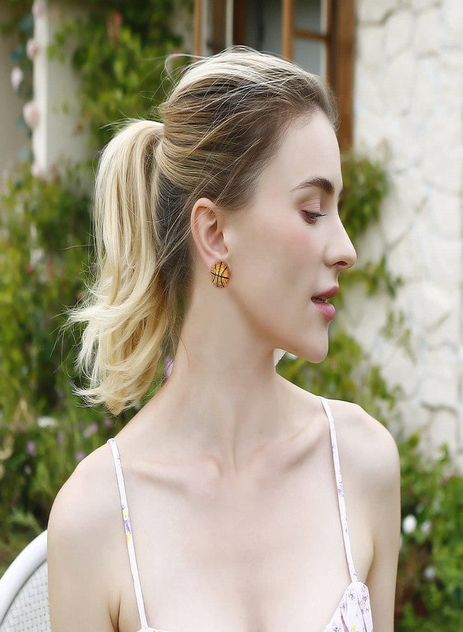 ليلي آند وايت أقراط ليلي آند وايت لكرة السلة للنساء، مضادة للحساسية، مرصعة بأحجار الزركون المكعبة اللامعة، أقراط رياضية أنيقة لمحبي كرة السلة - Image 2