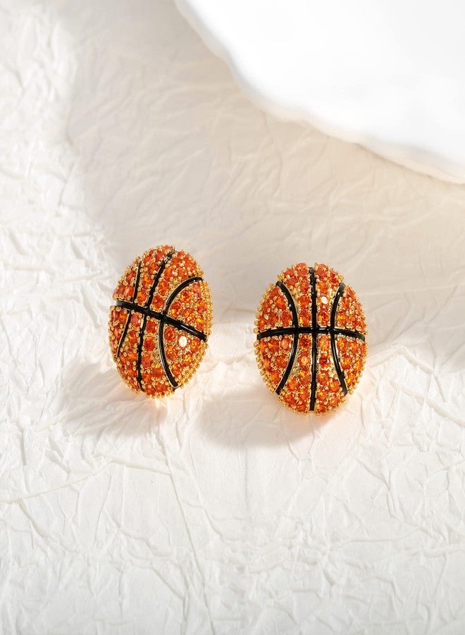 ليلي آند وايت أقراط ليلي آند وايت لكرة السلة للنساء، مضادة للحساسية، مرصعة بأحجار الزركون المكعبة اللامعة، أقراط رياضية أنيقة لمحبي كرة السلة - Image 4