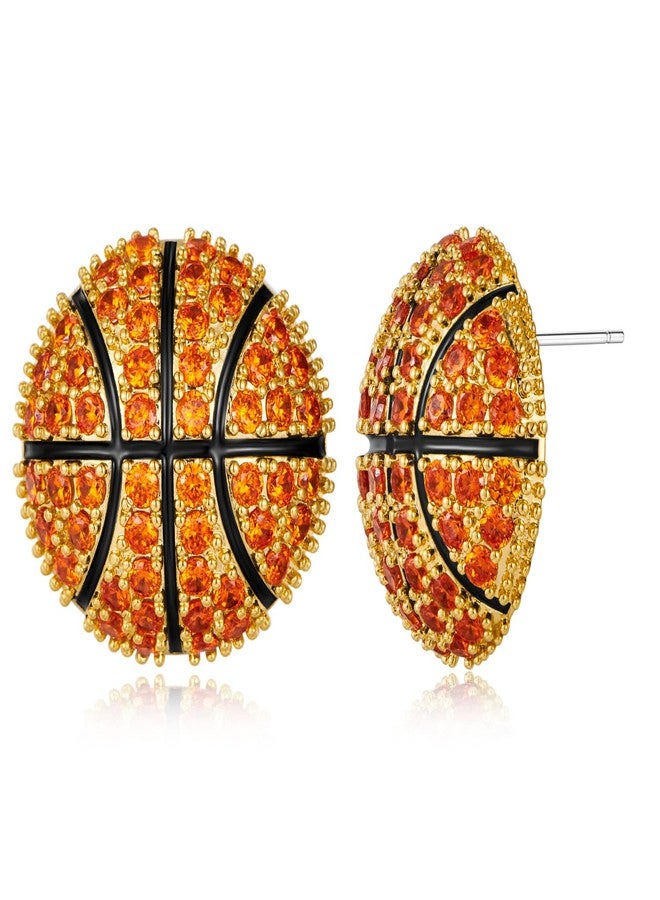 ليلي آند وايت أقراط ليلي آند وايت لكرة السلة للنساء، مضادة للحساسية، مرصعة بأحجار الزركون المكعبة اللامعة، أقراط رياضية أنيقة لمحبي كرة السلة - Image 1