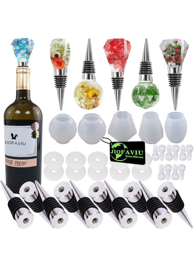 JIOFAVIU 15 Pcs Resin Wine Bottle Stoppers Molds Set, Wine Stopper Silicone Molds for Epoxy Resin (5 Molds and 10 Stoppers with 10 Screws) - Image 1