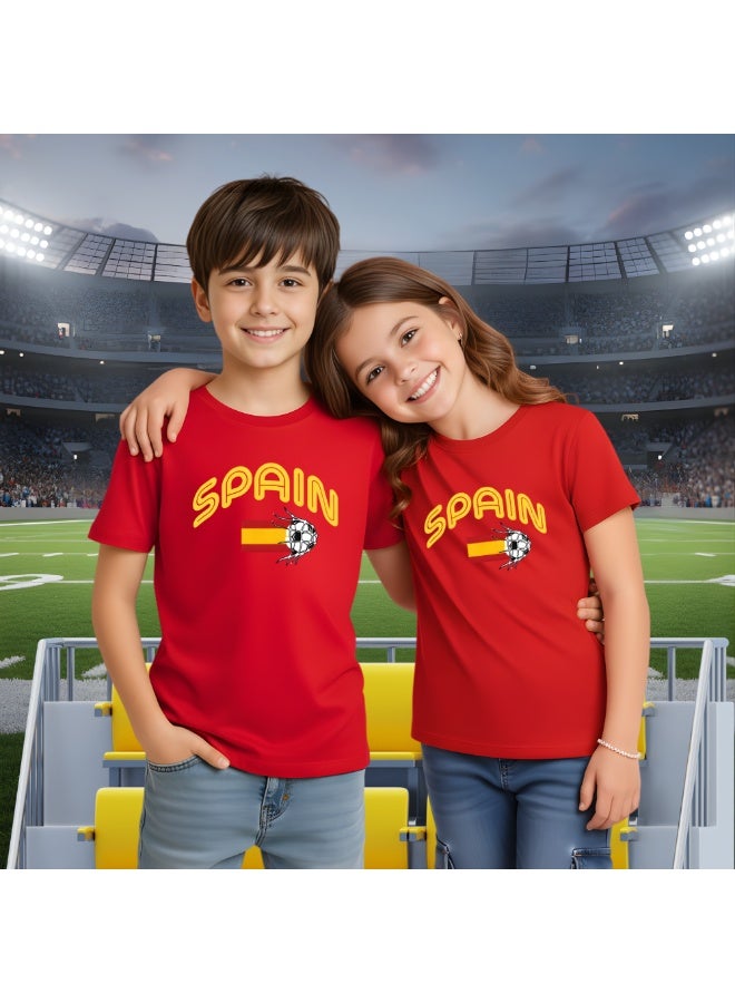 PRINTSHOP4ME Spain Unisex Kids T-Shirt - Short Sleeve Round Neck Cotton Tshirt for Boys and Girls - Soft and Comfortable - Gift for Young Football Fans - Image 4