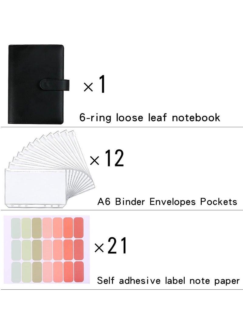 A6 Binder Budget Planner Notebook PU Leather Cash Envelope Organizer System With Clear Zipper Pockets Money Saving Binder - Image 2
