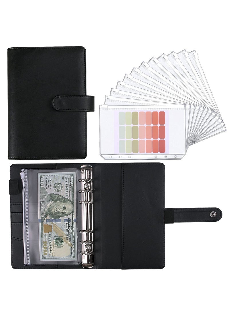 A6 Binder Budget Planner Notebook PU Leather Cash Envelope Organizer System With Clear Zipper Pockets Money Saving Binder - Image 1