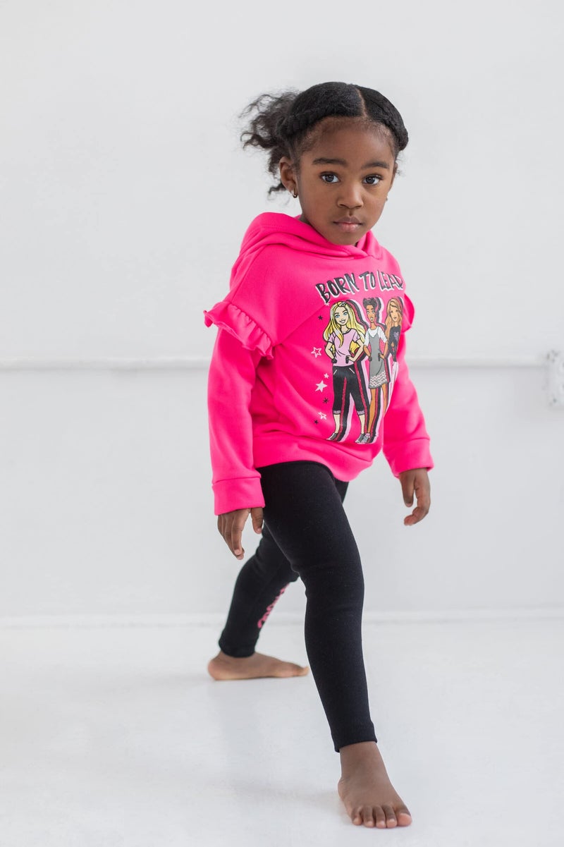 Barbie Toddler Girls Pullover Fleece Hoodie and Leggings Outfit Set Black 5T - Image 2