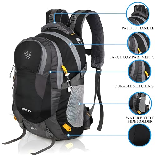 Wesley Spartan 45 Ltr Unisex trekking Rucksack Travel Backpack with Raincover and Internal Organiser (Black) - Image 3