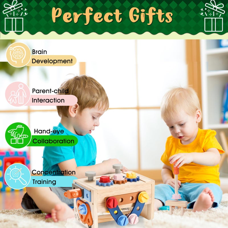 REXBETI REXBETI Kids Tool Set  43Pcs Wooden Toddler Tool Bench with Electric Drill  Apron and A Pack Stickers(50pcs)  Montessori Construction Toddler Tool Set  - Image 5